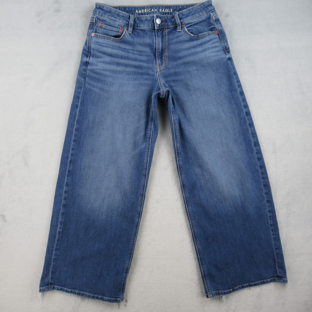 American Eagle Low-Rise Baggy Wide Leg Womens 4 Short Blue Denim Stretch Jeans